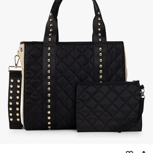 HAUTE SHORE Black Quilted Tote with Gold Studs